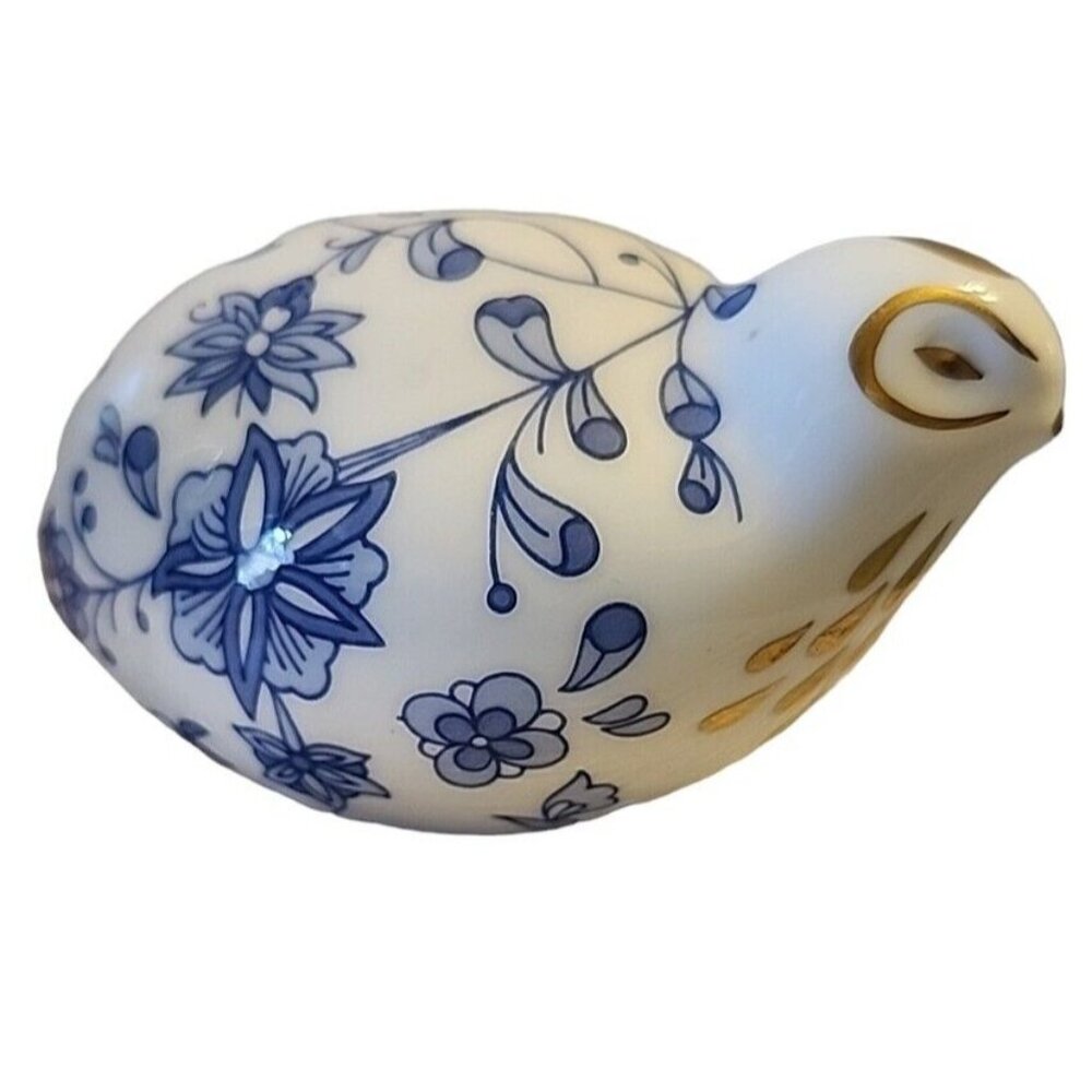 Minton Quail Figurine 1974 Shalimar Bone China England Blue Scrolls Gold Accents